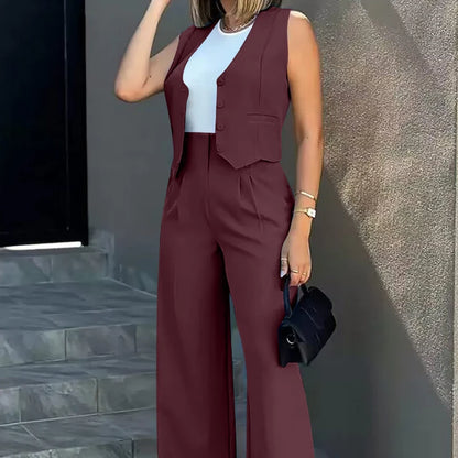 Conjunto Feminino 2 Peças – Colete & Calça Wide Leg