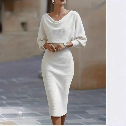 Elegant Midi Dress – High Waist & 7/8 Sleeve