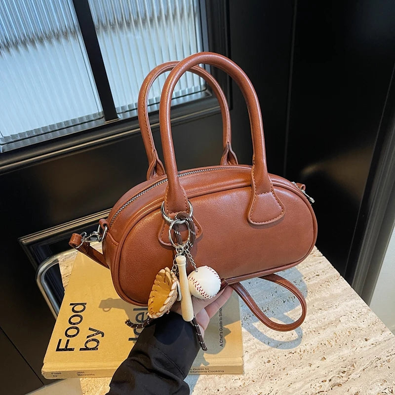 Retro Small Crossbody Bag Women 2025 – Bolsa Mini Estilo Bowling de Alça Transversal, Couro PU Soft