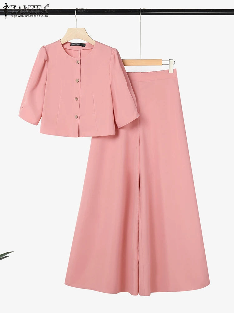 ZANZEA Women's Set – Crop Top & Wide Leg Pants