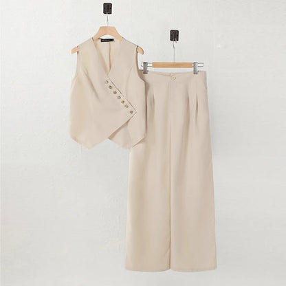 ZANZEA Women's Set – Vest & Wide Leg Pants with Irregular Buttons