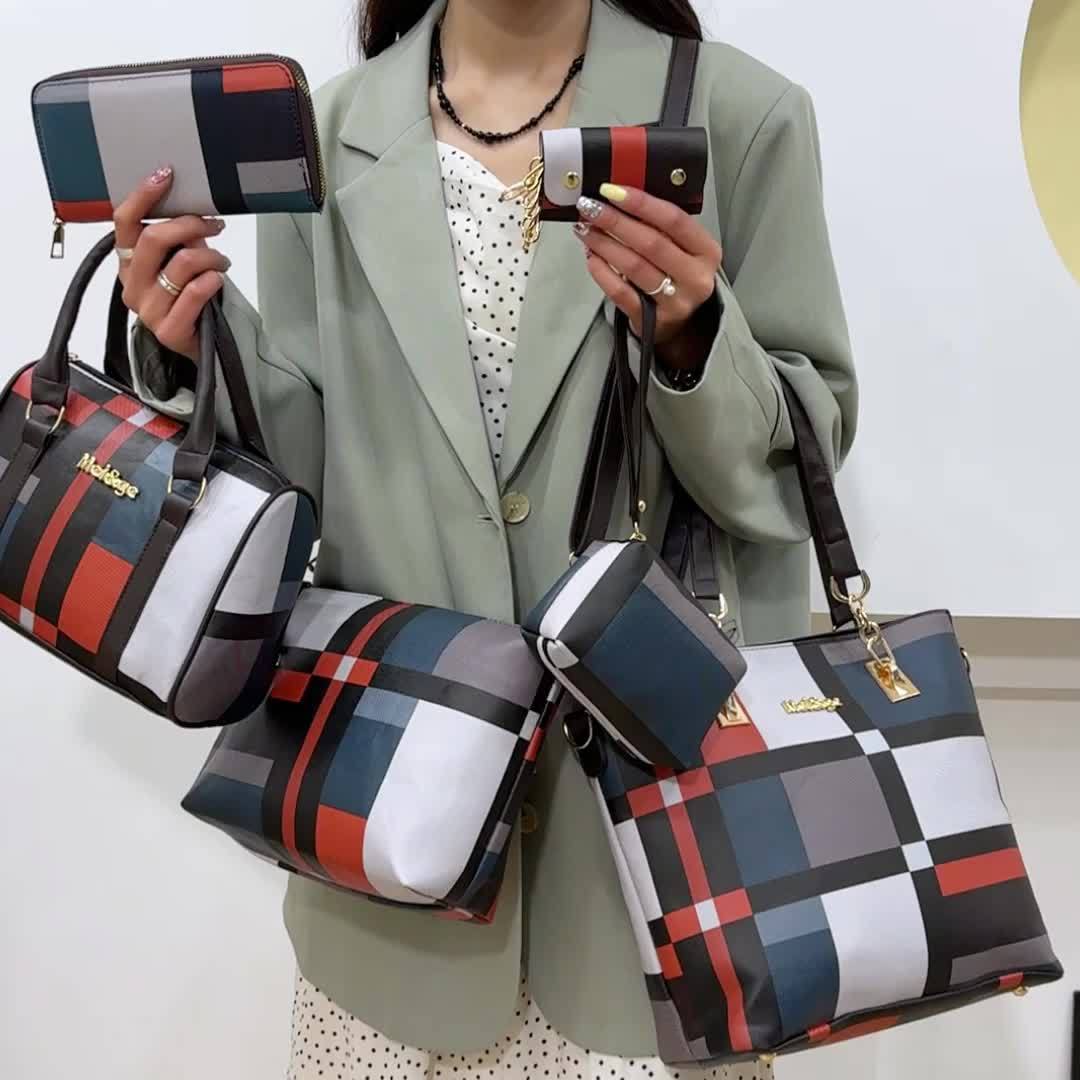 Kit 6 Bolsas Femininas Xadrez – Tote, Crossbody & Ombro em Faux Leather