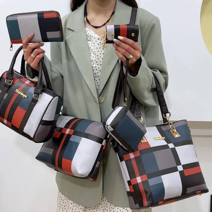 Kit 6 Bolsas Femininas Xadrez – Tote, Crossbody & Ombro em Faux Leather