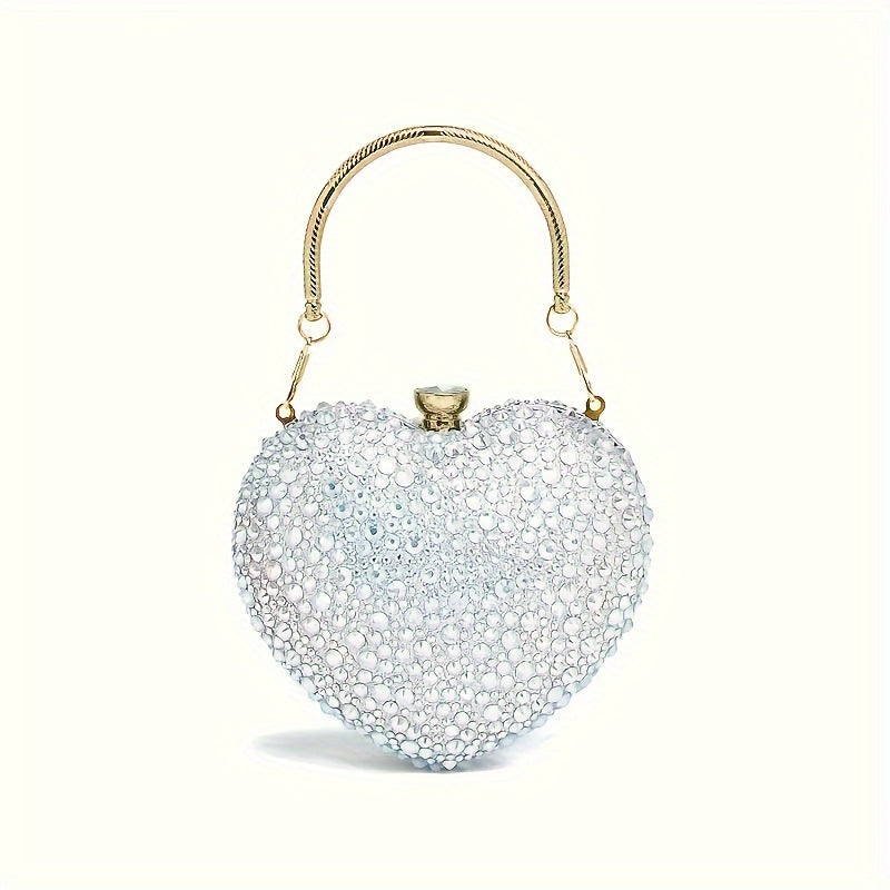 Clutch Feminina Formato Coração com Strass – Mini Evening Bag com Corrente