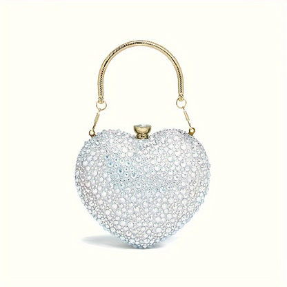 Clutch Feminina Formato Coração com Strass – Mini Evening Bag com Corrente