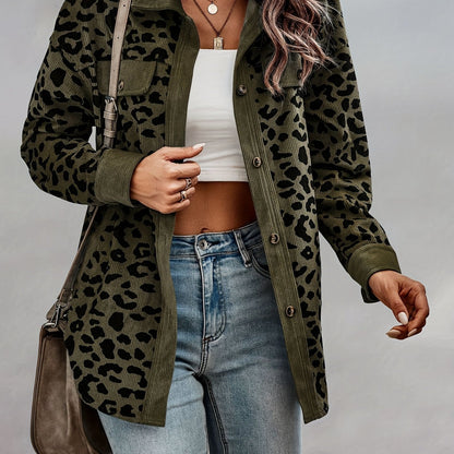 Blazer Feminino Y2K Estampa Leopardo – Manga Longa, Botões Frontais & Silhueta Solta