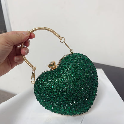 Clutch Feminina Formato Coração com Strass – Mini Evening Bag com Corrente