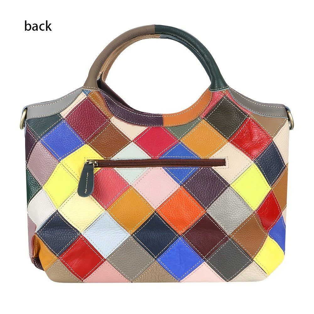 Royal Bagger Top Handle Satchel – Bolsa Feminina de Couro Genuíno com Estampa Xadrez, Top Handle e Grande Capacidade