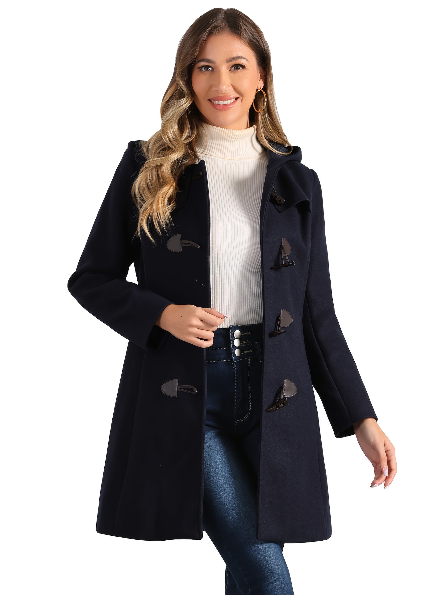 Trench Coat Duplo Botão Mid-Thigh com Capuz – Proteção & Estilo