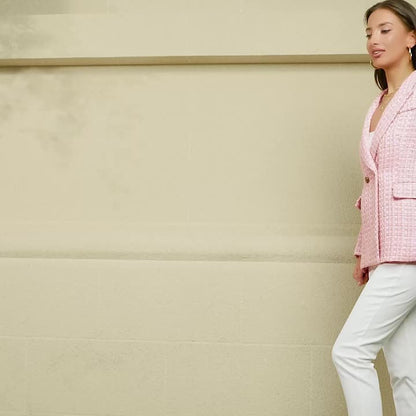 Blazer Feminino Botões Duplos – Gola Lapela, Manga Longa