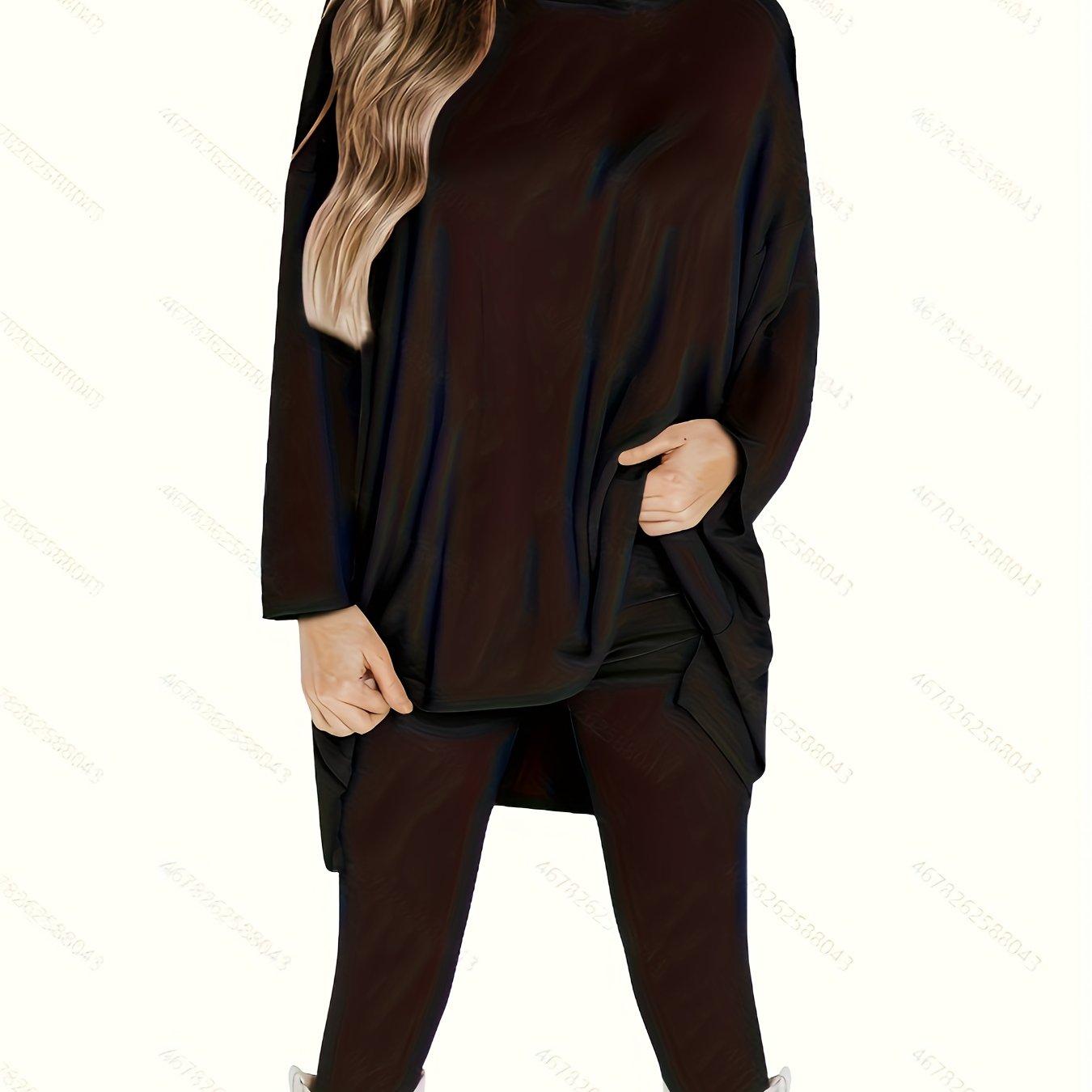 Conjunto Plus Size Feminino Casual – Top Oversized Manga Longa + Leggings