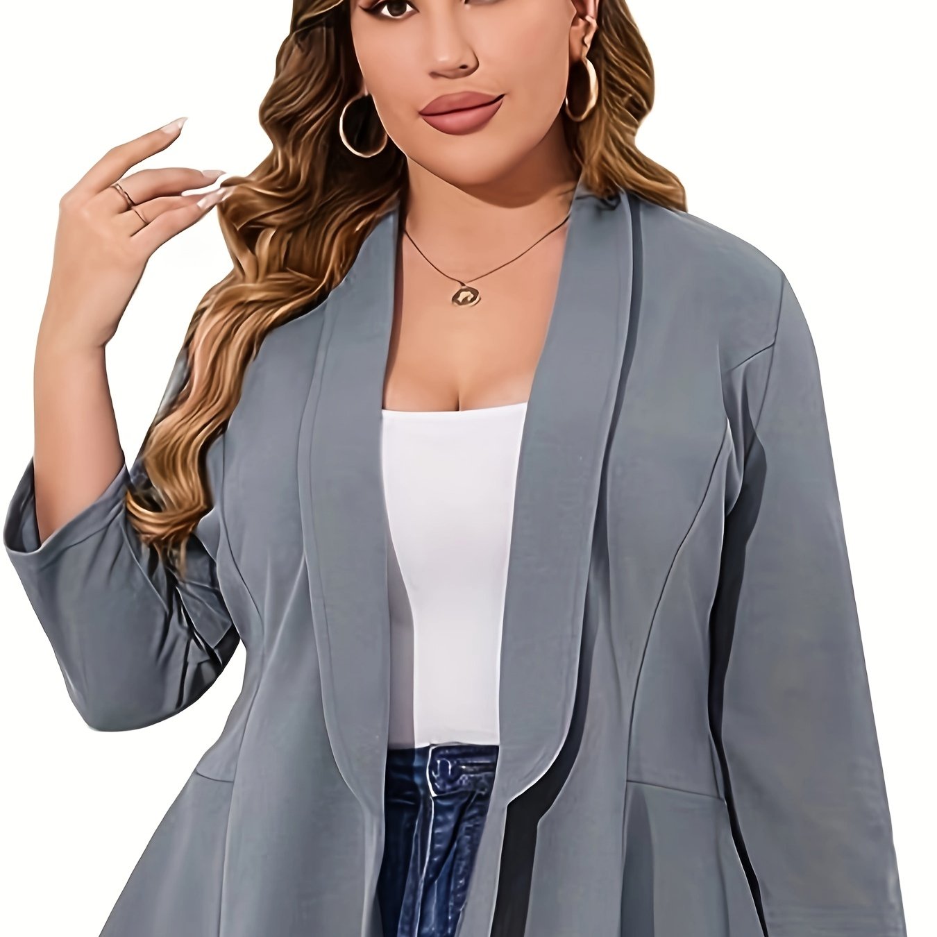 Blazer Feminino Plus Size – Manga ¾, Gola Lapela, Uso Profissional