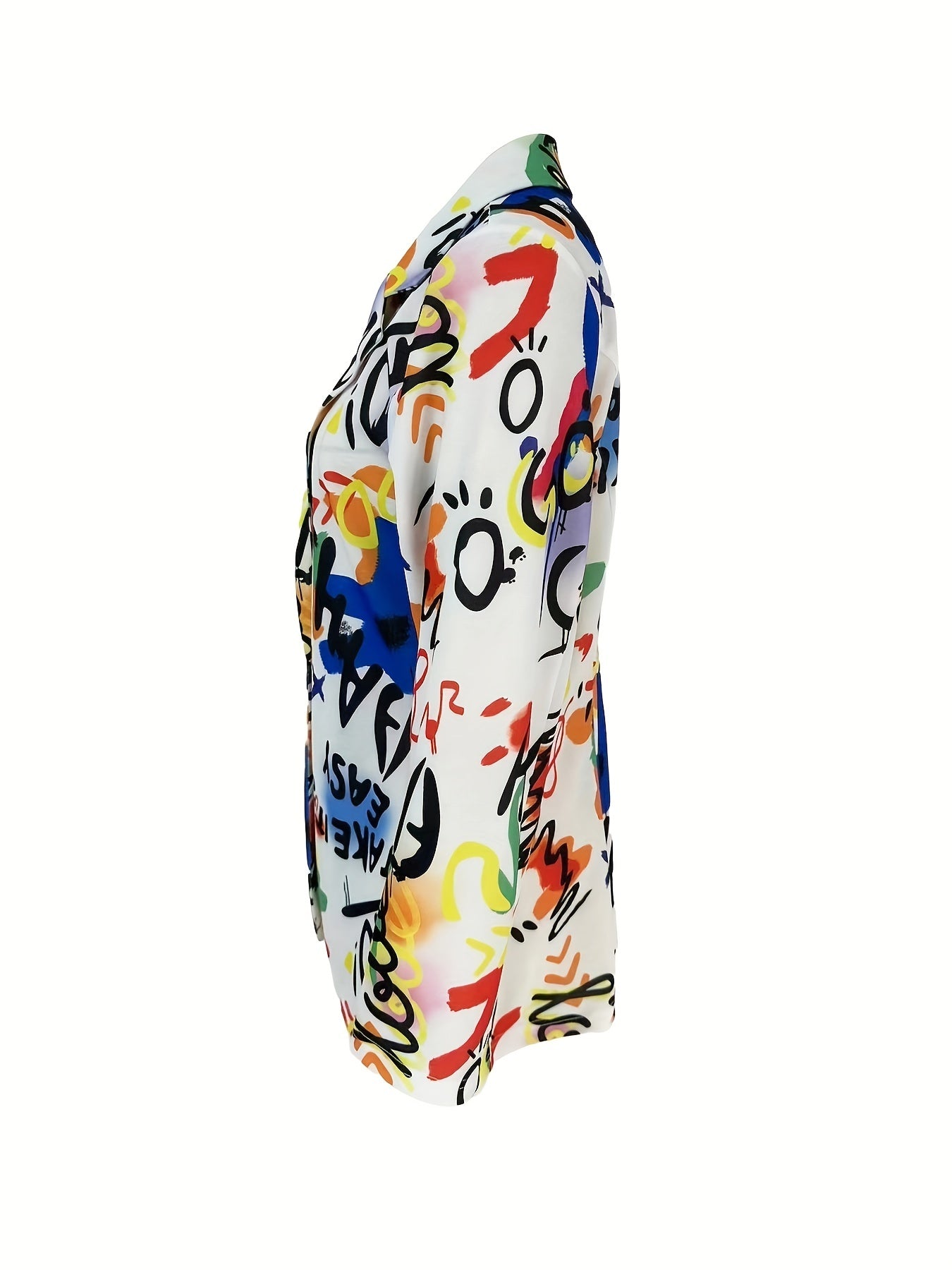 Blazer Plus Size Estampa Graffiti – Lapela Clássica, Botão Único & Design com Slight Stretch