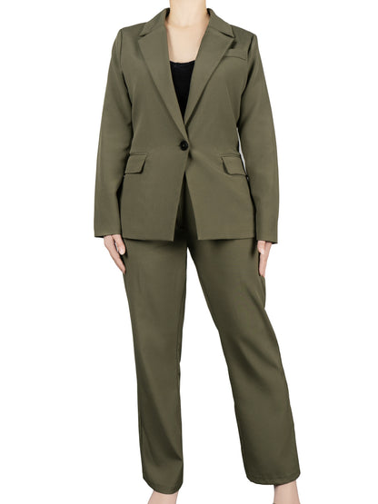Conjunto Feminino Executivo 2 Peças – Blazer Single-Breasted + Calça Reta