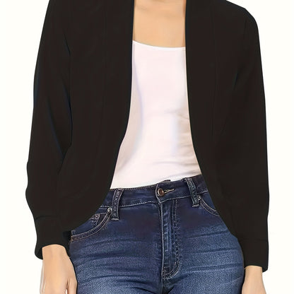 Blazer Feminino Gola Lapela – Manga Longa, Corte Aberto, Versátil Escritório/Casual