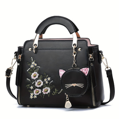 Bolsa Mini Feminina Satchel 2025 – Top-Handle + Corrente com Pingente Gatinho