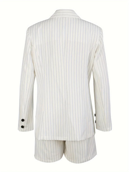 Conjunto Feminino Listrado Blazer & Shorts – Elegância Primavera/Outono
