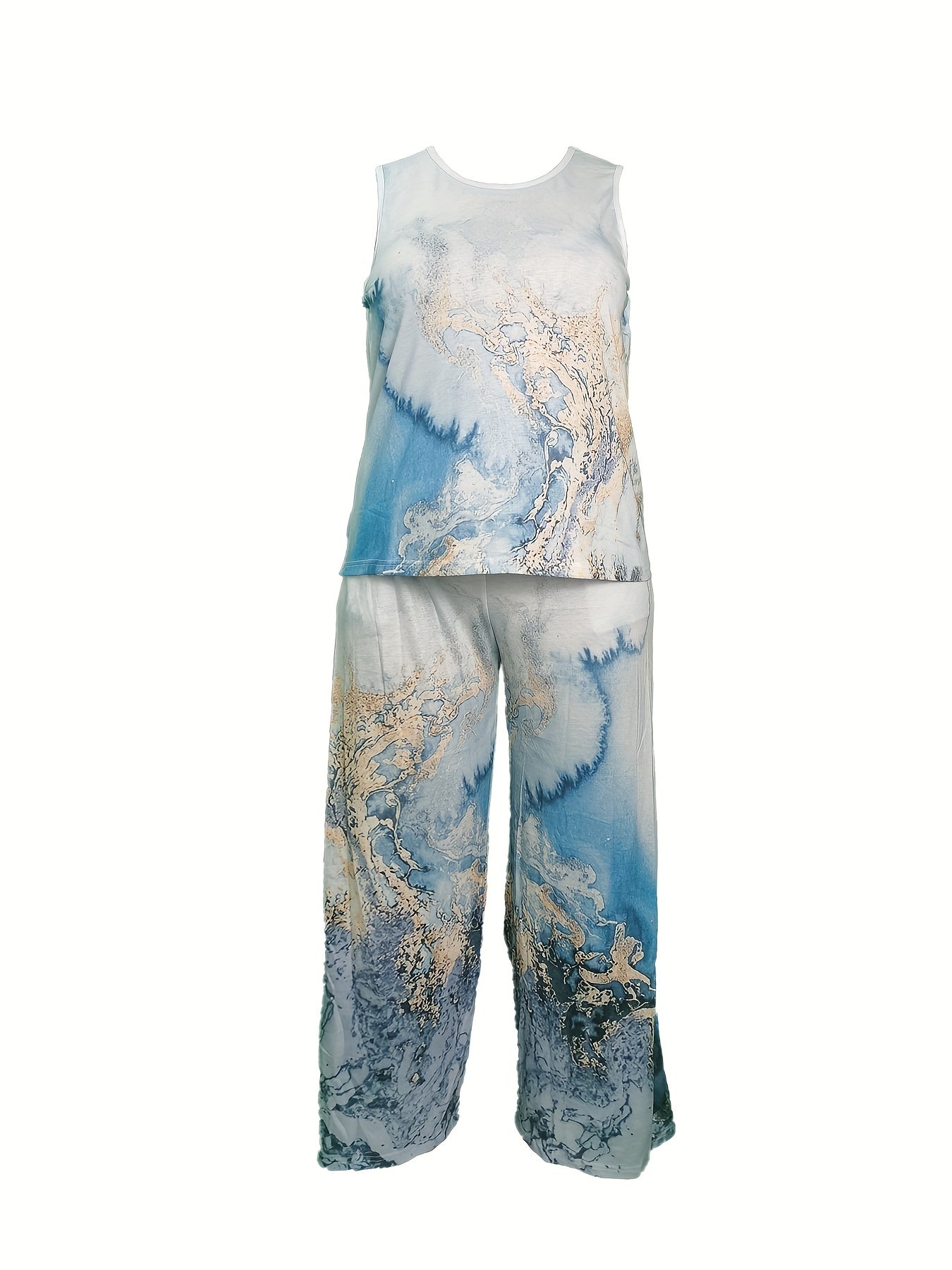 Conjunto Plus Size Feminino Listras Colorblock – Top Regata + Calça Reta