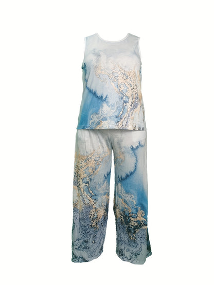 Conjunto Plus Size Feminino Listras Colorblock – Top Regata + Calça Reta