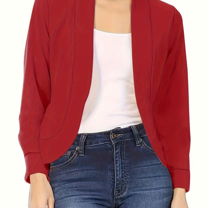 Blazer Feminino Gola Lapela – Manga Longa, Corte Aberto, Versátil Escritório/Casual
