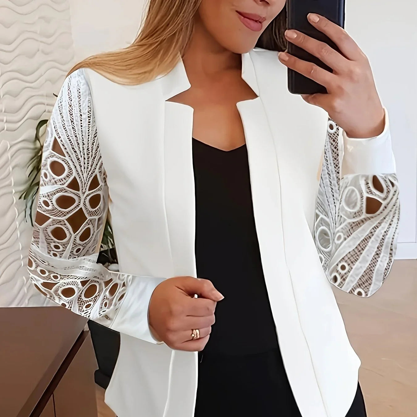 Blazer Versátil Renda-Contrast – Elegância Spring/Fall