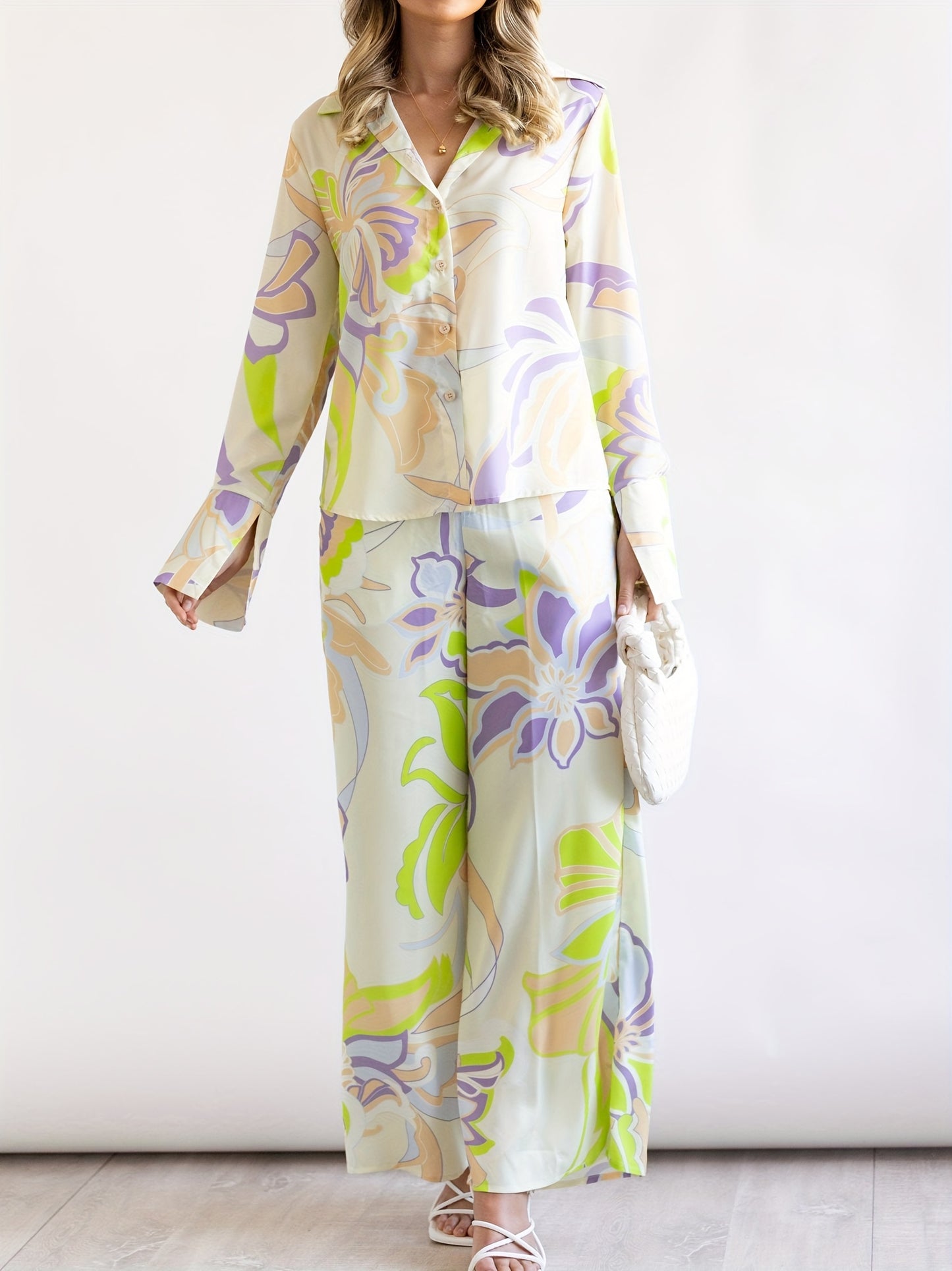 Conjunto Feminino Floral Blusa + Calça Pantalona – Elegância Casual com Toque Romântico