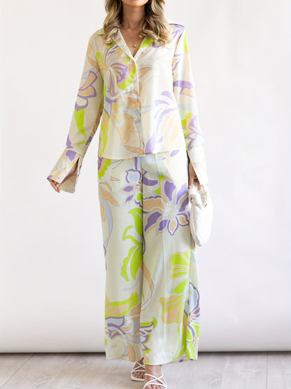 Conjunto Feminino Floral Blusa + Calça Pantalona – Elegância Casual com Toque Romântico