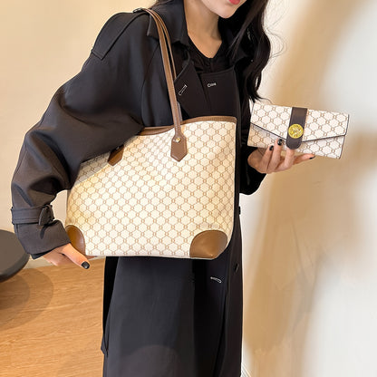 Bolsa Tote Feminina Texturizada com Carteira – Estilo Clássico e Elegância para o Dia a Dia