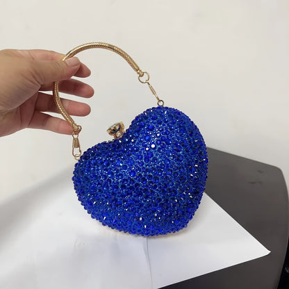 Clutch Feminina Formato Coração com Strass – Mini Evening Bag com Corrente