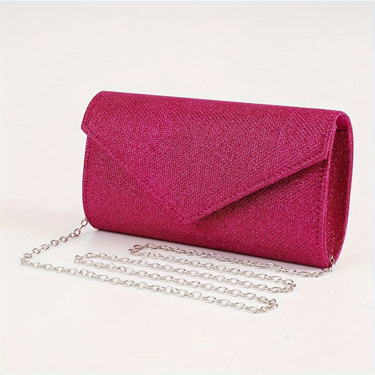 Clutch Feminina Envelope com Glitter – Mini Bolsa Prateada com Corrente para Festa