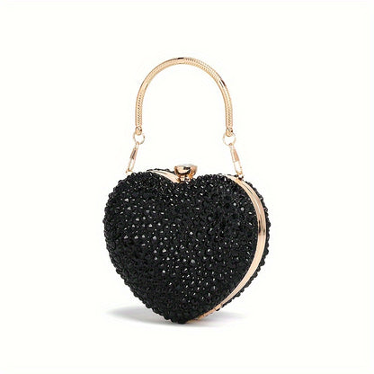 Clutch Feminina Formato Coração com Strass – Mini Evening Bag com Corrente