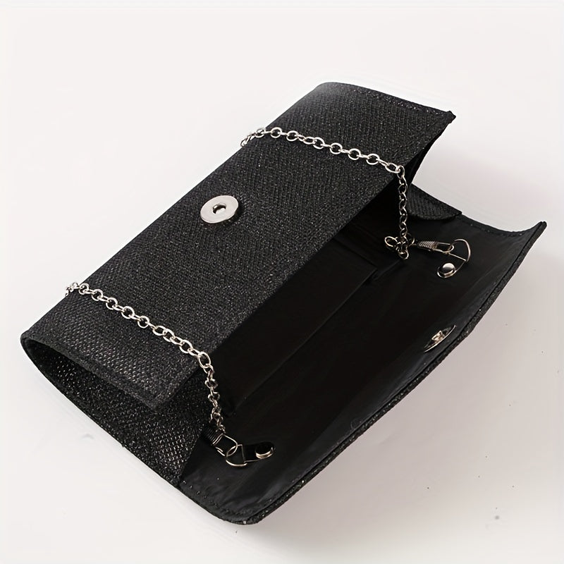 Clutch Feminina Envelope com Glitter – Mini Bolsa Prateada com Corrente para Festa