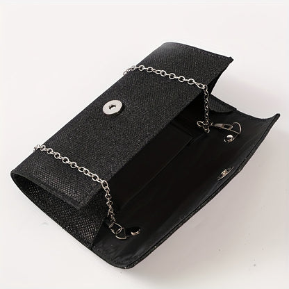 Clutch Feminina Envelope com Glitter – Mini Bolsa Prateada com Corrente para Festa