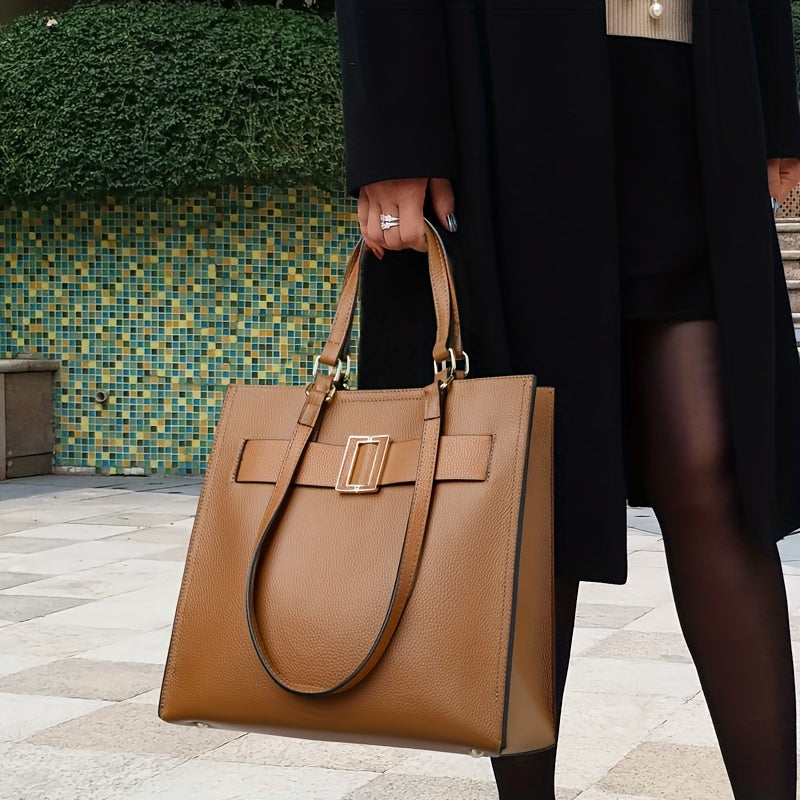 Bolsa Tote Feminina de Couro Genuíno – Alta Capacidade & Design Sofisticado para Dia e Trabalho