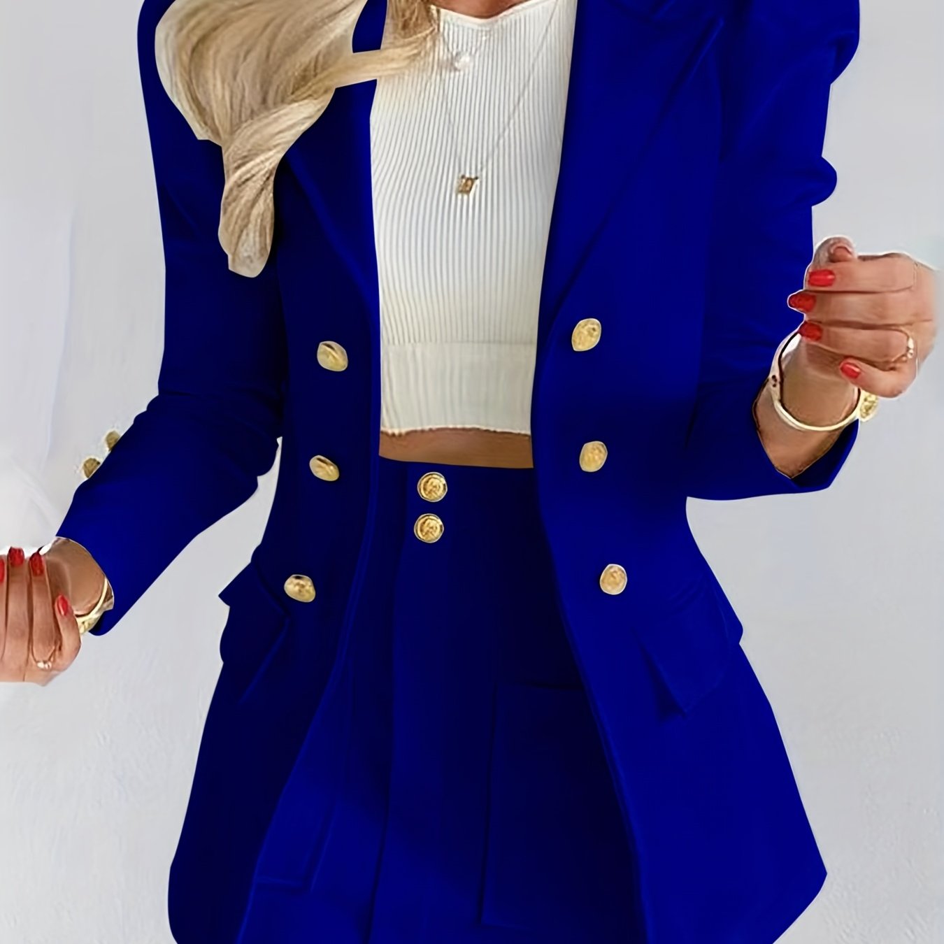 Conjunto Feminino Blazer e Saia Branca – Lapela Clássica, Manga Longa, Cintura Alta, Perfeito para Outono/Inverno