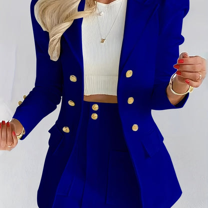 Conjunto Feminino Blazer e Saia Branca – Lapela Clássica, Manga Longa, Cintura Alta, Perfeito para Outono/Inverno
