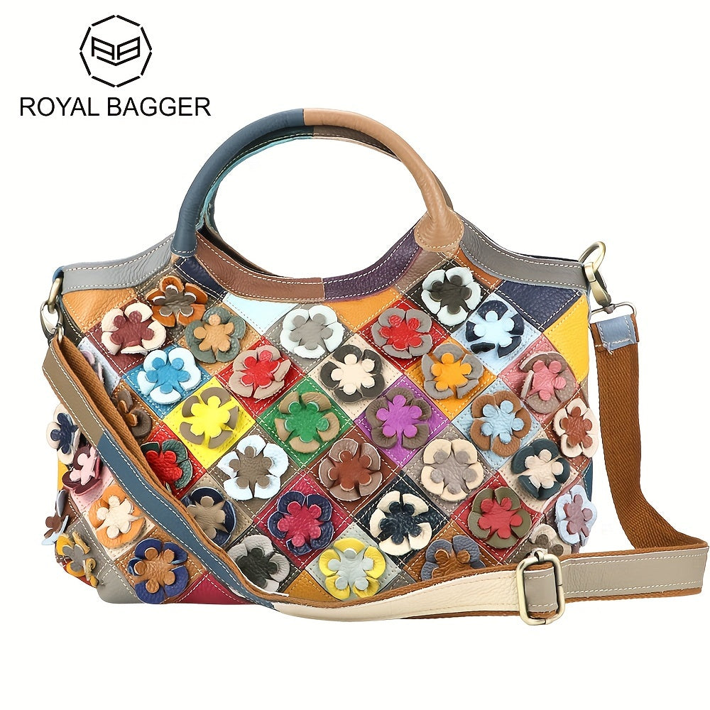 Royal Bagger Top Handle Satchel – Bolsa Feminina de Couro Genuíno com Estampa Xadrez, Top Handle e Grande Capacidade