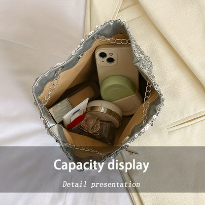 Bolsa Feminina Bucket Lantejoulas – Brilho & Textura para Looks Festa Dia & Noite