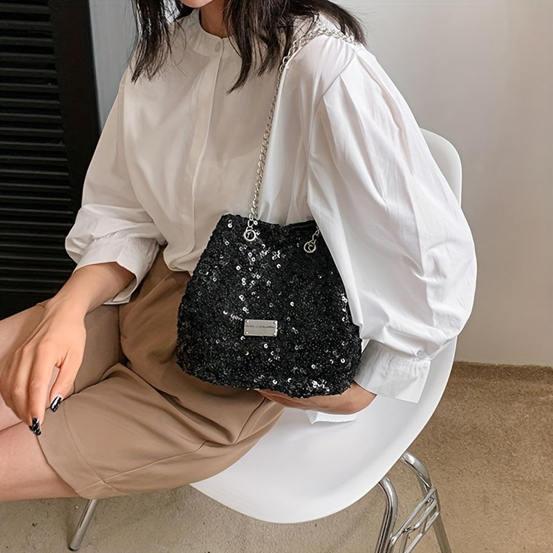 Bolsa Feminina Bucket Lantejoulas – Brilho & Textura para Looks Festa Dia & Noite
