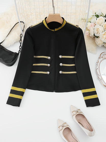 Blazer Feminino Chic – Barra Fria, Manga Longa & Botões Decorativos