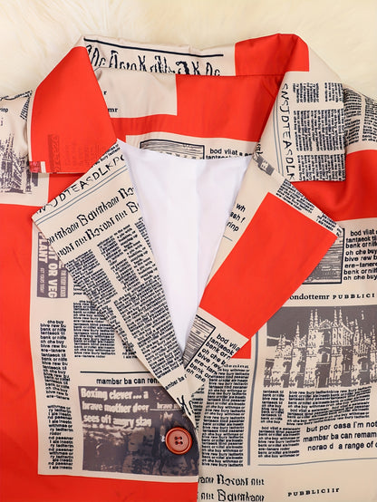 Casaco Plus Size Print Newspaper – Impacto Elegante