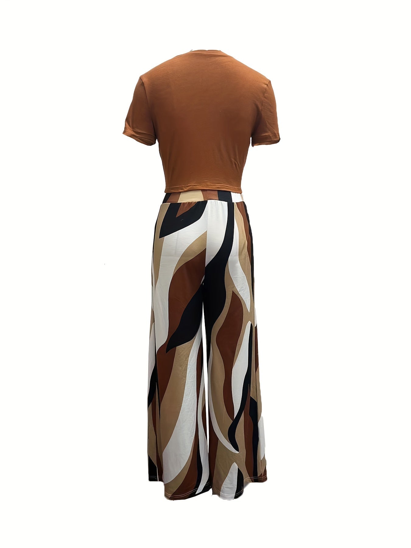 Conjunto Feminino Casual Primavera/Verão – Crop Top Manga Curta + Calça Wide Leg