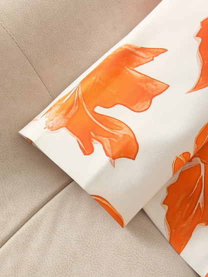 Blazer Feminino Estampa Folhagem Laranja – Single-Breasted Versátil