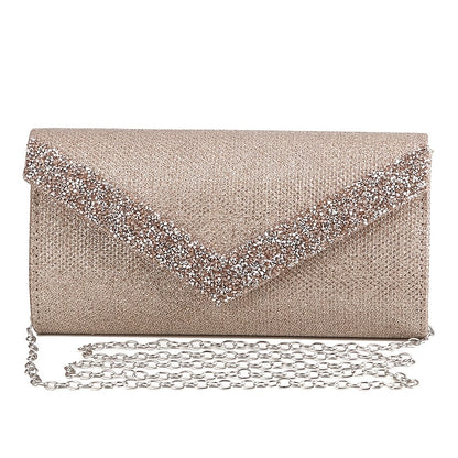 Clutch Feminina Envelope com Glitter – Mini Bolsa Prateada com Corrente para Festa