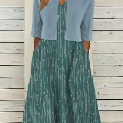 Conjunto Feminino Estampa Floral – Crop Top V-Neck + Saia/Midi Knit Conforto Primavera/Verão