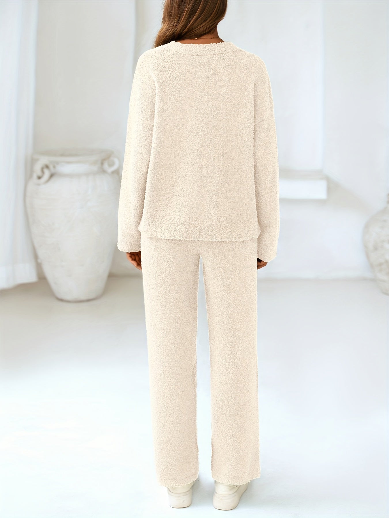Conjunto Feminino Malha Tricot – Suéter Manga Longa + Calça Reta Solta