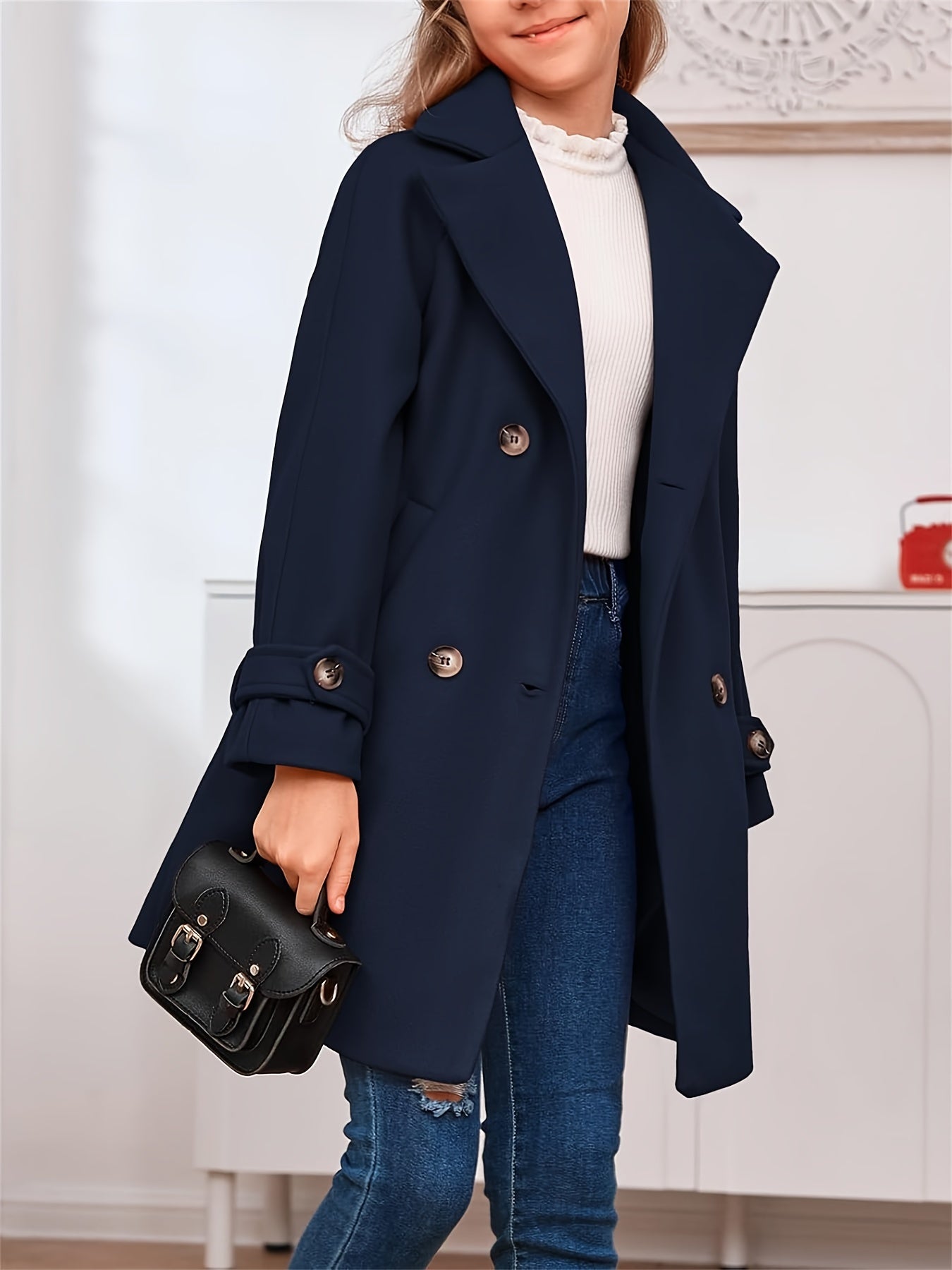 Casaco Infantil Lã-Blend Duplo Botão – Estilo Clássico
