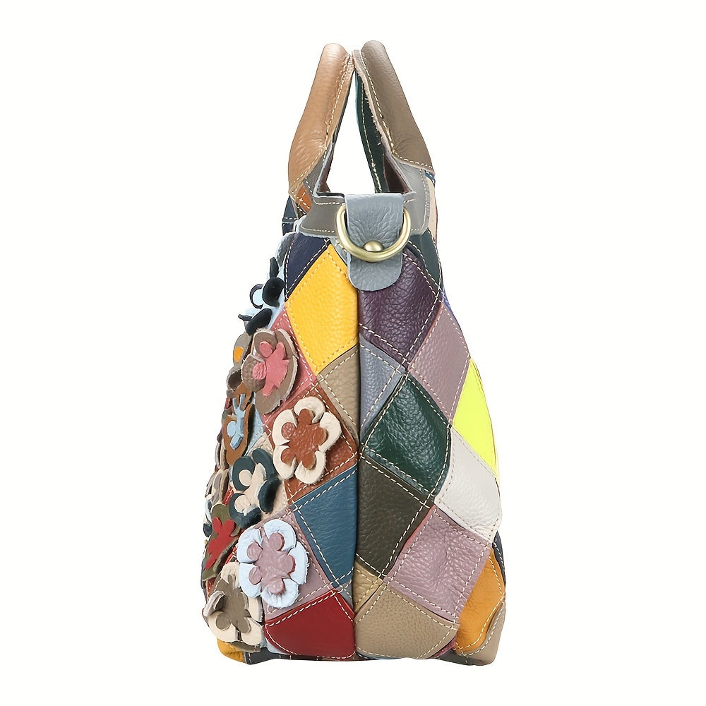 Royal Bagger Top Handle Satchel – Bolsa Feminina de Couro Genuíno com Estampa Xadrez, Top Handle e Grande Capacidade