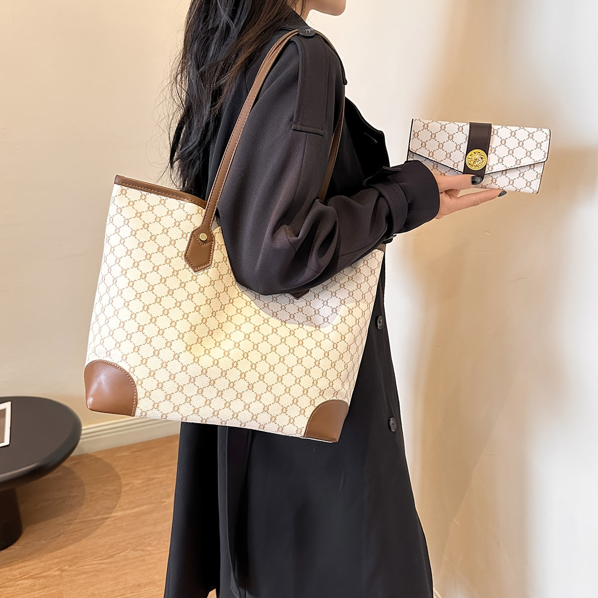 Bolsa Tote Feminina Texturizada com Carteira – Estilo Clássico e Elegância para o Dia a Dia