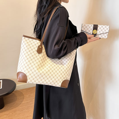 Bolsa Tote Feminina Texturizada com Carteira – Estilo Clássico e Elegância para o Dia a Dia